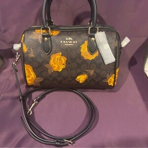Coach Black and Yellow Floral Rowan